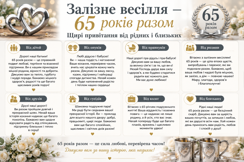 Інфографіка з привітаннями до 65-річчя спільного життя